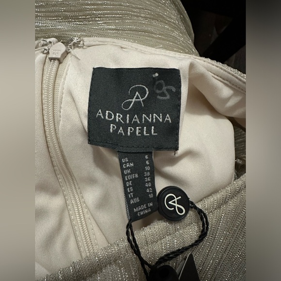 NWT Adrianna Papell Front Ties Textured Metallic Gown Front Keyhole in Stardust - Picture 8 of 10